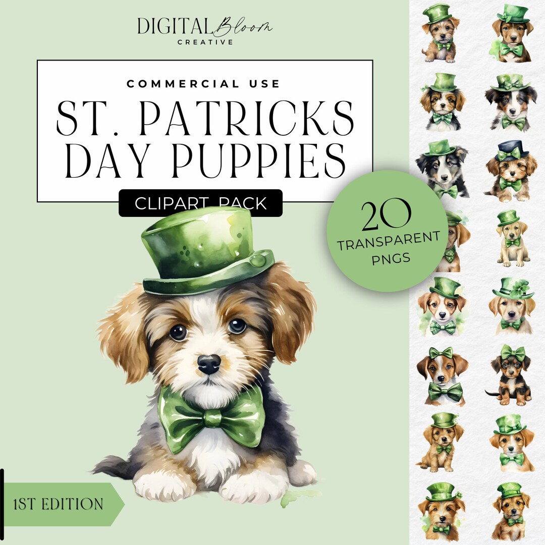 St Patricks Day Dog Clipart, Puppy Clip Art, Cute Puppies With Hat ...