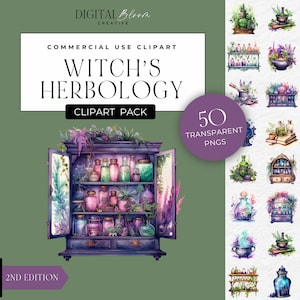 Herbology Clipart, Magic School Clip Art, Wizard PNG, Botanical Plants, Halloween Graphics, Fantasy, Witchcraft, Garden, Commercial Use, POD