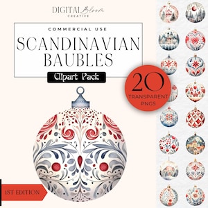 Scandi Christmas Bauble Png Inverno Scandinavo Décor Acquerello Ornamento Xmas Scrapbook Immagini Stagionale Clip Art, Pacchetto Uso Commerciale