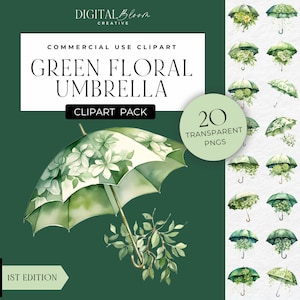 Floral vert baby shower parapluie Clipart PNG graphiques inviter Party Decor Images Clip Art numérique téléchargement immédiat usage commercial