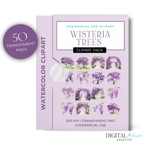 Watercolor Wisteria Floral Clipart, Flowers, Wedding Clip Art, Spring Trees, Wisteria Invites, Watercolor Flowers, Commercial Use, Purple
