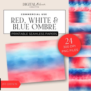 Rouge blanc et bleu Amérique ombré papiers numériques Texture Pack arrière-plan imprimable Scrapbooking aquarelle superposition fête inviter usage commercial