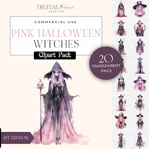 Pink Halloween Witch Clipart Spooky PNG Graphics Halloween Witches Clip Art Watercolor Halloween Clipart Décor Scary Digital Commercial Use