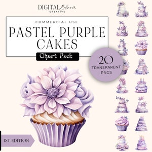 Pastel paarse bruidstaart clipart aquarel verjaardag cupcakes bakkerij dessert vlinder bloem PNG betrokkenheid uitnodigen partij baby illustraties