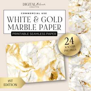 White & Gold Marble Seamless Paper, Repeating Pattern Digital Background Marble Scrapbook Texture Wedding Overlay Sparkling Fabric Clipart