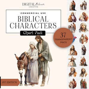 Biblical Clip Art Religious PNG Bible Characters Sunday School Graphics Christian Clipart Jesus Watercolor Digital Download Commercial Use