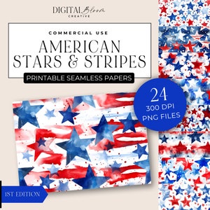 Rot, Weiß & Blau Amerika Sterne Digitale Papiere Textur Pack Hintergrund Druckbare Aquarell Scrapbooking Overlay Party Einladen Kommerzielle Nutzung