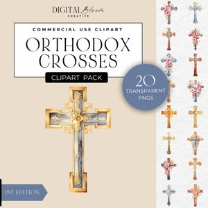 Orthodox kruis clipart religieuze houten bloemen kruisen heilig kruisbeeld illustraties gebed kerk Jezus PNG geloof graphics uitnodigen commercieel gebruik