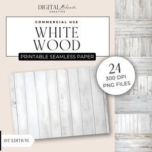 Papel digital de tablones de grano de madera, fondo de scrapbooking de efecto rústico blanco, superposición de madera desgastada desgastada, diario basura, uso comercial
