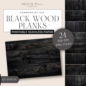 Papel digital de tablones de grano de madera, fondo de scrapbooking de efecto rústico negro, superposición de madera desgastada desgastada, diario basura, uso comercial