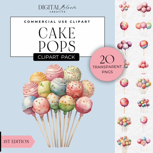 Cake Pop Clipart Birthday Sweet Treats Summer Party Clip Art Dessert Cakesicle Food PNG Graphics Party Invite Décor Images Commercial Use