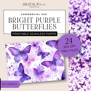 Lila Schmetterling Digitales Papier Nahtlose helle Schmetterlinge Muster Hintergrund Scrapbooking Textur Hochzeit Overlay Social Media Journal Art
