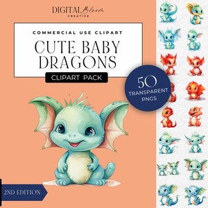Watercolor Clipart Baby Dragons Blue Green Red Cute Dragon Babies Fantasy Commercial Use Baby Shower Fairy Tale Kids Party Decor POD Wings