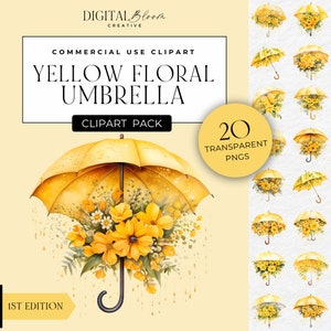 Gelbe Blumen-Baby-Dusche-Regenschirm Clipart PNG Grafiken einladen Party Dekor Bilder Clip Art Digitale Sofort-Download Kommerzielle Nutzung Zitrone