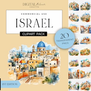 Clipart Israele, Cultura israeliana PNG, Paesaggio della città di Israele, Paese ebraico, ClipArt ebraica, Acquerello Israele, Scrapbook PNG, Uso commerciale