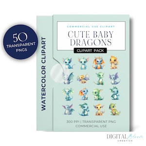 Watercolor Dragon PNG, Fantasy Clipart, Clip Art Bundle, Commercial Use, Dragons, Fantasy Dragon Eggs, Chinese Lunar New Year, Dragon Family