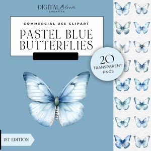 Pastello blu farfalla Clipart farfalle polverose grafica PNG trasparente invito matrimonio decorazione festa social media sovrapposizione clip art digitale
