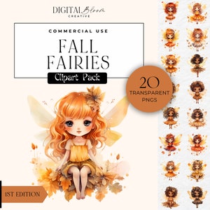 Autumn Fairy Clipart, Fall Fairies PNG, Magic Winter Fae, Fantasy Watercolor Graphics, Enchanted Faery Scrapbook Clip Art Commercial Use