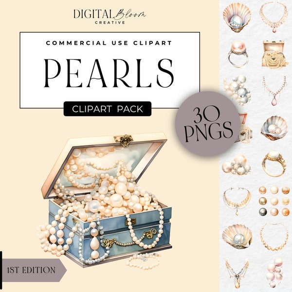 Pearl Necklace Clipart, String of Pearls, Pearl Jewelry PNG Graphics, Luxury Wedding Invite, Clip Art Digital Download Commercial Use