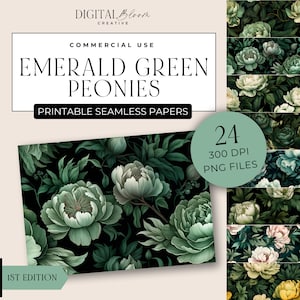 Emerald grüne Pfingstrose Digitales Papier Helle Pfingstrosen Nahtlose Muster Hintergrund Scrapbook Textur Blumen Hochzeit Overlay Stoff Blumen Clipart