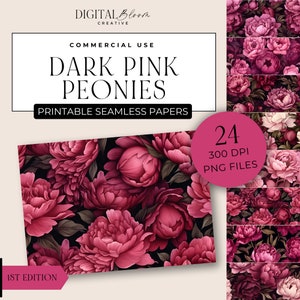 Dunkel Rosa Pfingstrose Digitales Papier Helle Pfingstrosen Nahtlose Muster Hintergrund Scrapbook Textur Blumen Hochzeit Overlay Stoff Blumen Clipart