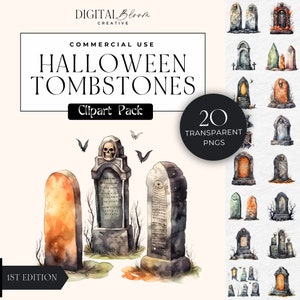 Halloween-grafsteen clipart, griezelige graphics, enge aquarel, scrapbook-illustraties, sublimatie ontwerp, digitale download commercieel gebruik