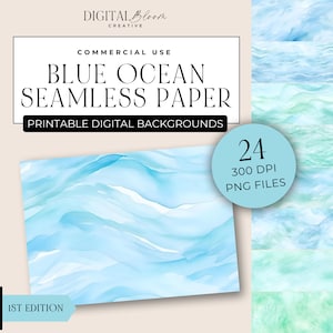 Paquete de textura de onda de agua del océano azul verde mar papeles digitales fondo imprimible acuarela Scrapbooking superposición diario basura uso comercial