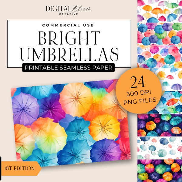 Seamless Paper Umbrellas Bright Printable Pattern Background Scrapbooking Wallpaper Texture Papers Wedding Overlay Social Media Junk Journal