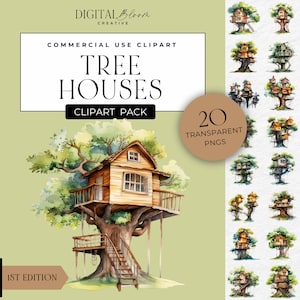 Baum Haus Clipart Fantasie Kinder Baumhaus Clip Art PNG Grafiken Jungen & Mädchen Party einladen + Dekor Bilder Digitaler Download Kommerzielle Nutzung