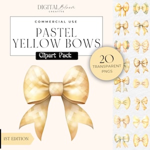 Pastel Yellow Watercolor Coquette Bow, Ribbon Bow Clipart Transparent png, Multi-Color Scrapbook Wedding Clip Art, Commercial Use