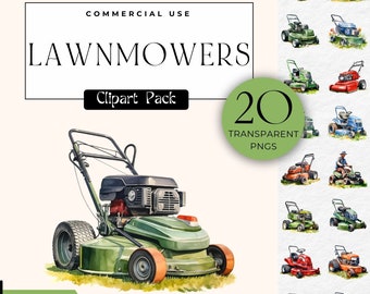 Lawnmower Clipart Landscaping PNG Watercolor Push Lawn Mower Clip Art Garden Graphics Lawn Care Grass Cutter Gardening Commercial Use