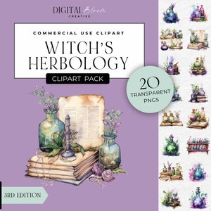 Herbology Clipart, Magic Potion Clip Art, Wizard PNG, Botanical Plants, Halloween Graphics, Fantasy, Witchcraft, Garden, Commercial Use, POD