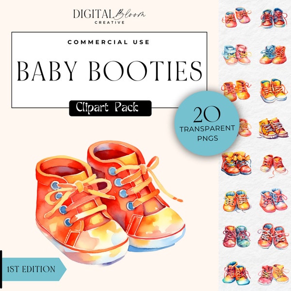 Baby Booties Clipart Boy Shoes Colorful Girls Booty Clip Art Newborn PNG Kids Sublimation Nursery Invite Décor Baby Clothes Commercial Use