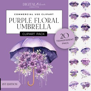 Floral violet baby shower parapluie Clipart PNG graphiques inviter Party Decor Images Clip Art numérique téléchargement immédiat usage commercial mauve