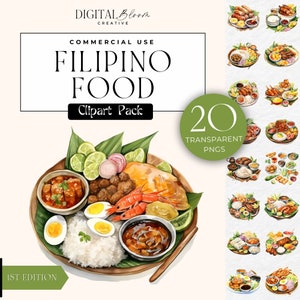 Clipart filipino Acuarela Comida PNG Menú Pinoy Clip Art Ilustración Lumpia Cocina asiática Paquete Cocina Sublimación Diseño Uso comercial
