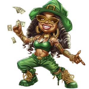 Black Female leprechaun, African-American St. Patrick’s Day Ai art PNG JPEG SVG