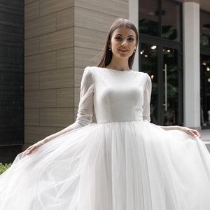 Midi wedding dress, tea length wedding dress, elope dress, reception dress, casual wedding dress, civil wedding dress, fairy wedding dress