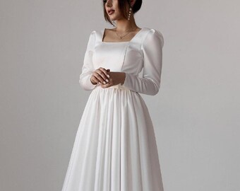 Reception wedding dress, tea length wedding dress, corset wedding dress, elope civil wedding dress, modest wedding dress, bridal shower dres