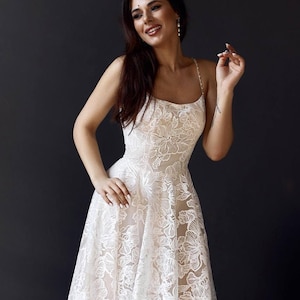 Midi beach cocktail wedding dress, prom reception dress, engagement dress, short wedding dress, fairy wedding dress, princess dress