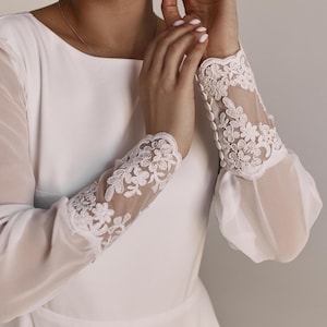 Elegant Minimalist Boho Bridal Dress with Long Sleeve, Civil Wedding Gown Maxi Length