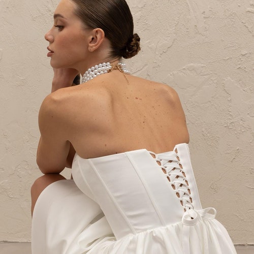 Custom Mini Satin Wedding Dress, Corset Bridal Shower Dress