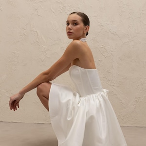 Mini Satin Wedding Dress, Corset Top, Custom Bridal Shower Dress