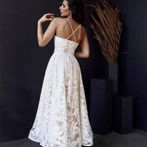 White simple midi wedding dress, beach boho wedding dress, strapless dress for bride, vintage wedding dress, civil wedding dress