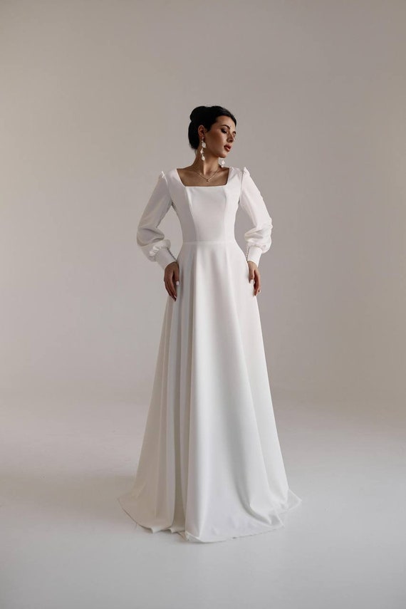 elegant minimalist dress Elegant Minimalist A-Line Mikado Wedding Dress  HAREM's Brides