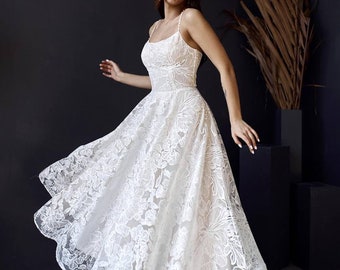Midi wedding dress, reception dress, cocktail dress, engagement dress, short wedding dress, fairy wedding dress, princess dress, prom dress