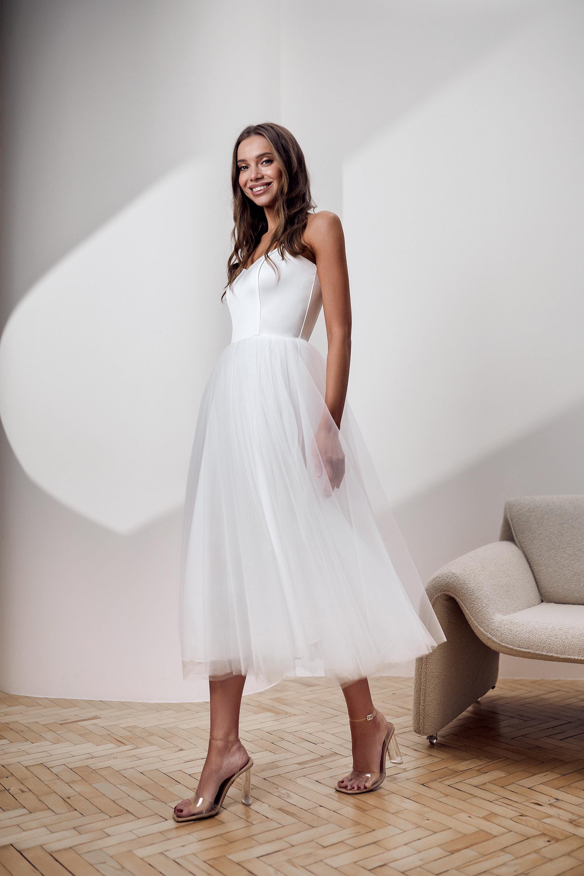 white christmas dresses Embellished Corset Tulle Skirt Midi Dress in Ivory