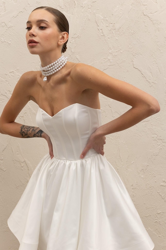 satin bridal mini dress Short Satin Wedding Dress With Straps Rada Ivory / 2 US (34 EU)