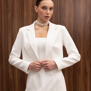 formal dress with blazer for wedding 23 Blazer Wedding Dresses to Suit the Trendy Bride