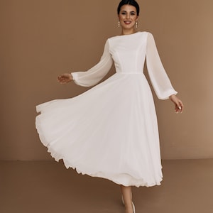 midi wedding dress, engagement dress, second wedding dress,  boho simple wedding dress, Civil elegant chiffon dress, unique wedding dress