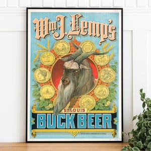 Póster vintage de cerveza St. Louis Buck, descarga digital, póster retro imprimible, arte mural moderno, póster publicitario de licores